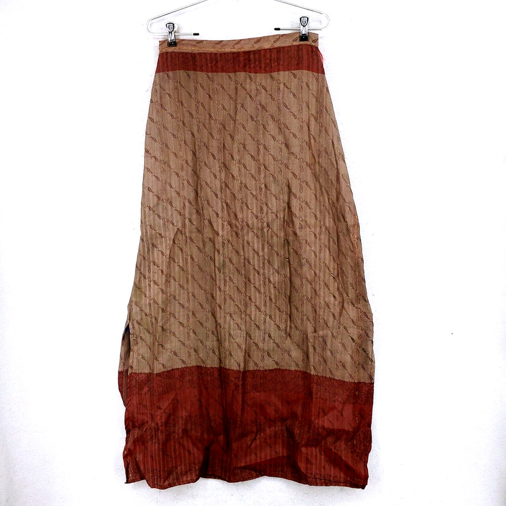 Vintage Handmade India Embroidered Long Skirt Metallic Silky 100% Cotton Boho